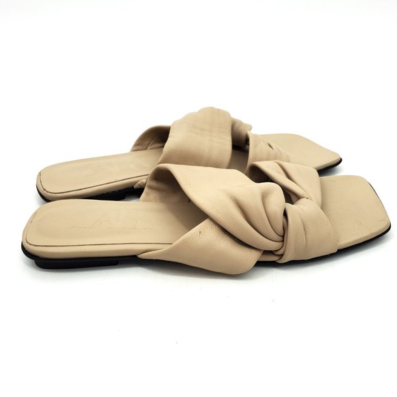 Zara Low Heeled Crossed Leather Square Toe Sandals Tan/Beige/Nude Size 37 - Picture 4 of 10